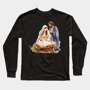 Watercolor Nativity Scene Long Sleeve T-Shirt